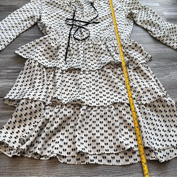 Maje Rinala Mini Dress Bow Print Size 36 Satin White Tie Neck - Picture 7 of 11